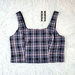 Ultra Pink -238 Women's Plaid Cropped Tank Blouse Size Large‎